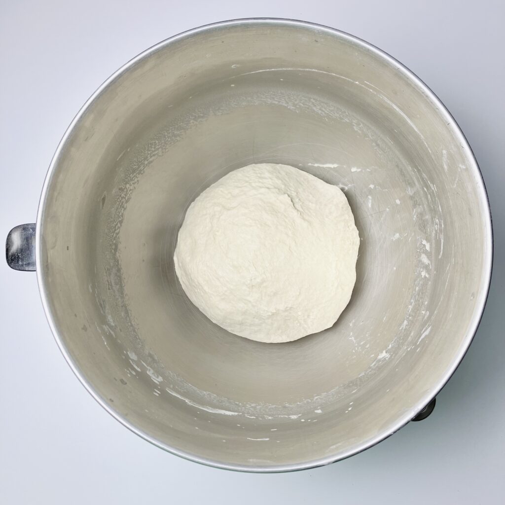 Picture of a low hydration ball of dough, after kneading but before fermenting