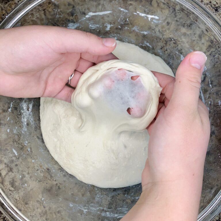 Windowpane on bread dough