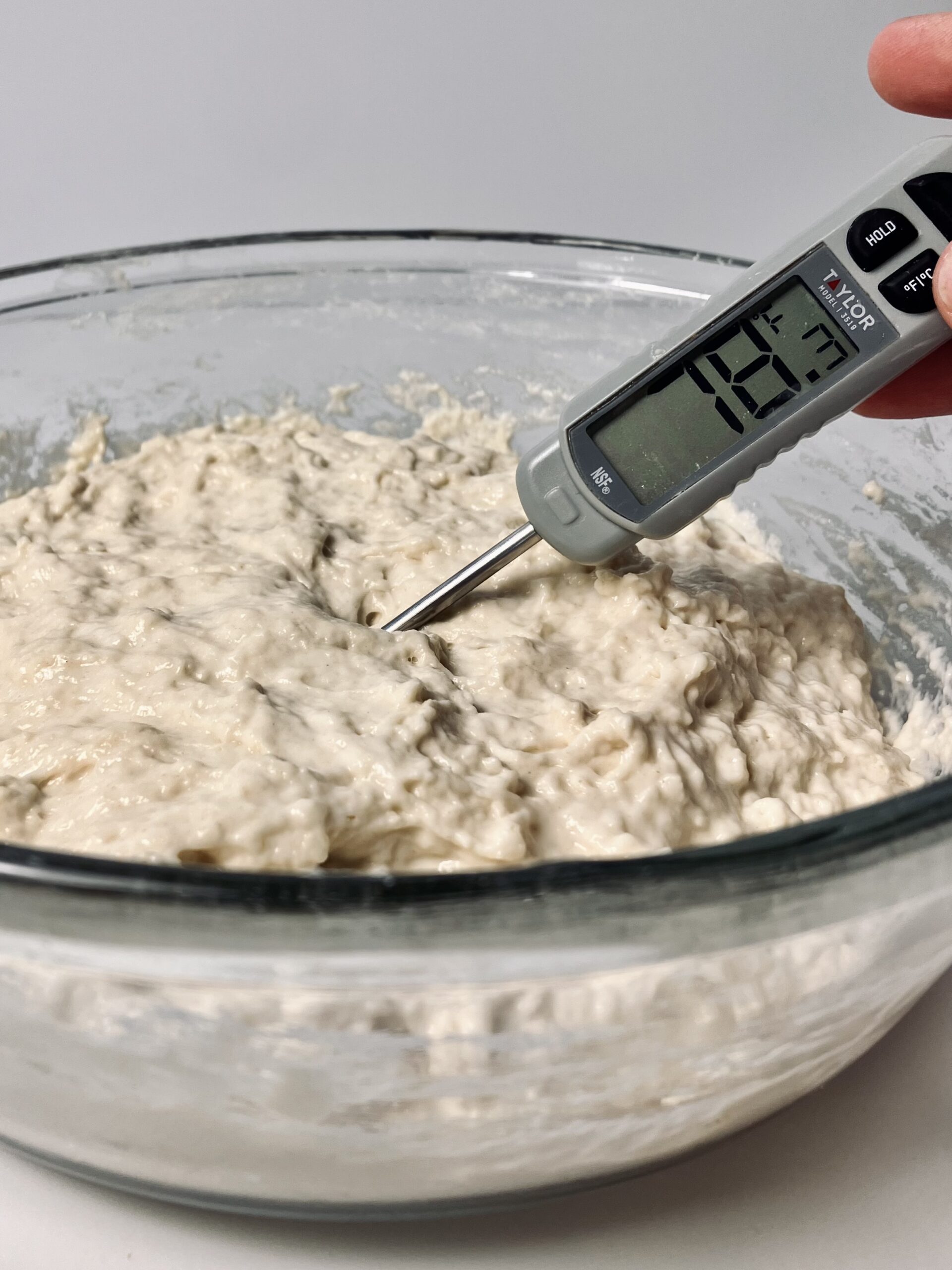 taking temperature of dough