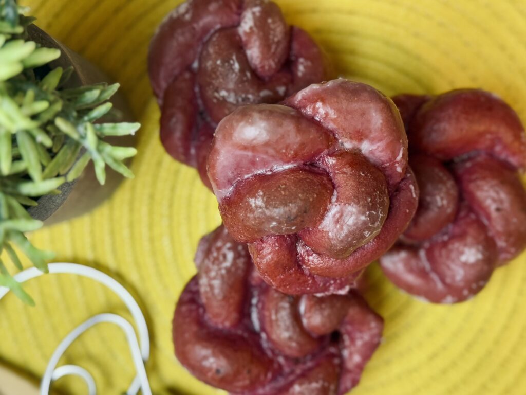 sourdough rose jam rolls