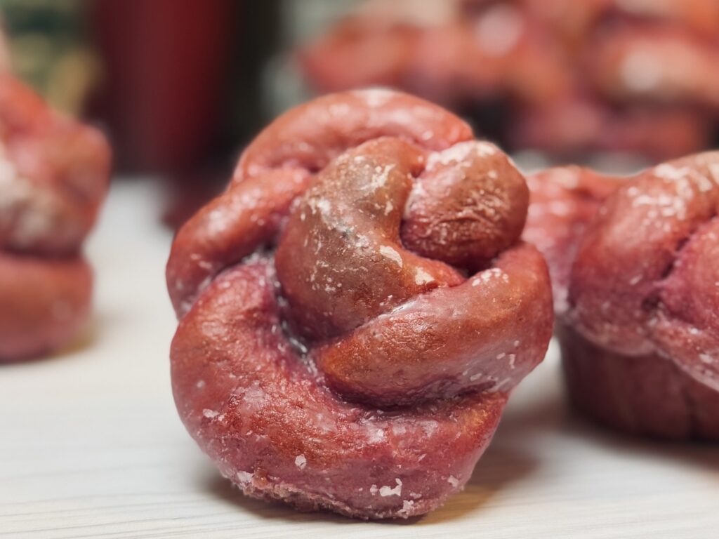 sourdough rose jam rolls